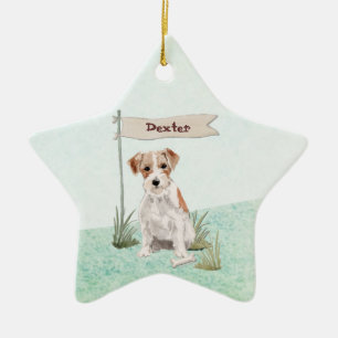 Custom Name Wire Haired Jack Russell Pet Dog Ceramic Ornament