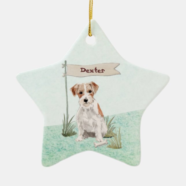 Custom Name Wire Haired Jack Russell Pet Dog Ceramic Ornament (Front)