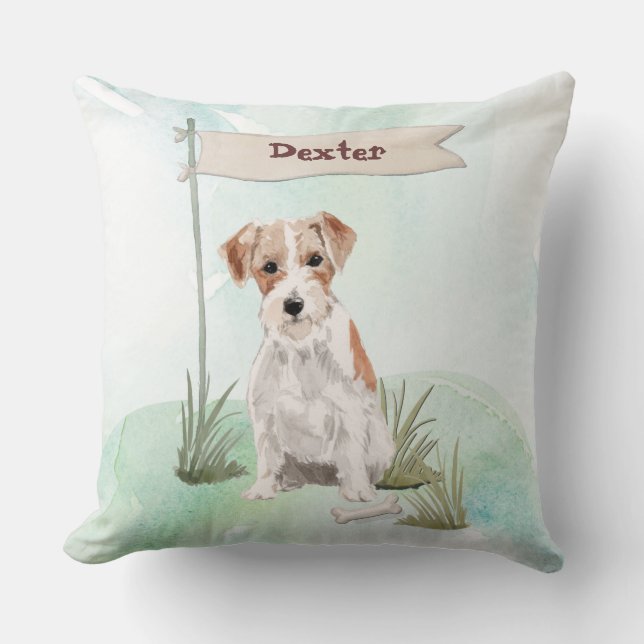 Custom Name Wire Haired Jack Russell Pet Dog Cushion (Front)