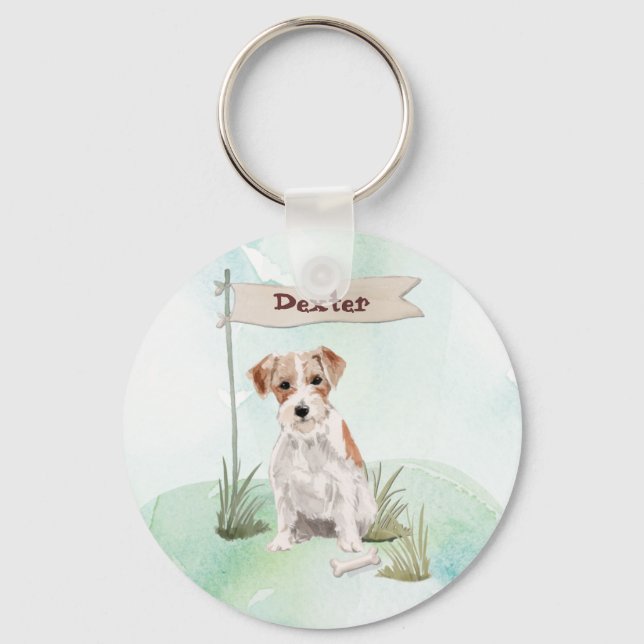 Custom Name Wire Haired Jack Russell Pet Dog Key Ring (Front)