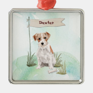 Custom Name Wire Haired Jack Russell Pet Dog Metal Ornament