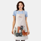 Custom Name with Cute Kitty Cats Illustration Apron (Worn)