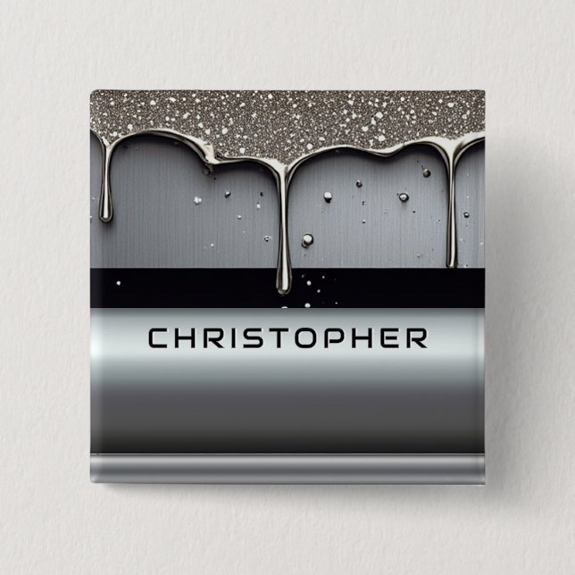Custom Name With Dripping Liquid Metal 15 Cm Square Badge (Front)