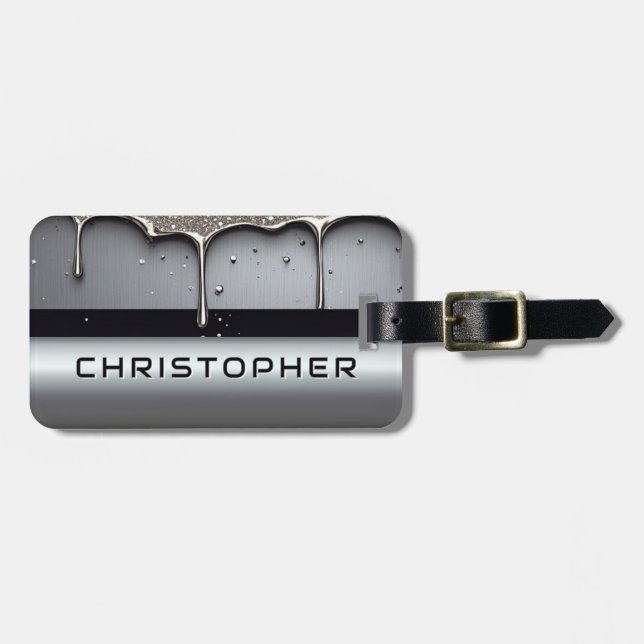 Custom Name With Dripping Liquid Metal Luggage Tag (Front Horizontal)