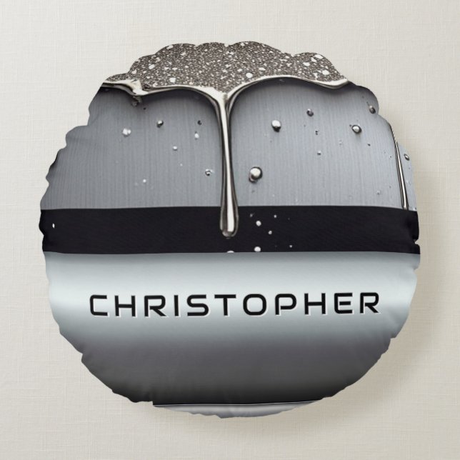 Custom Name With Dripping Liquid Metal Round Cushion (Front)