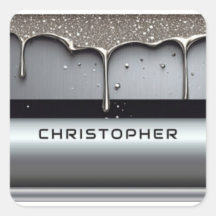 Custom Name With Dripping Liquid Metal Square Sticker