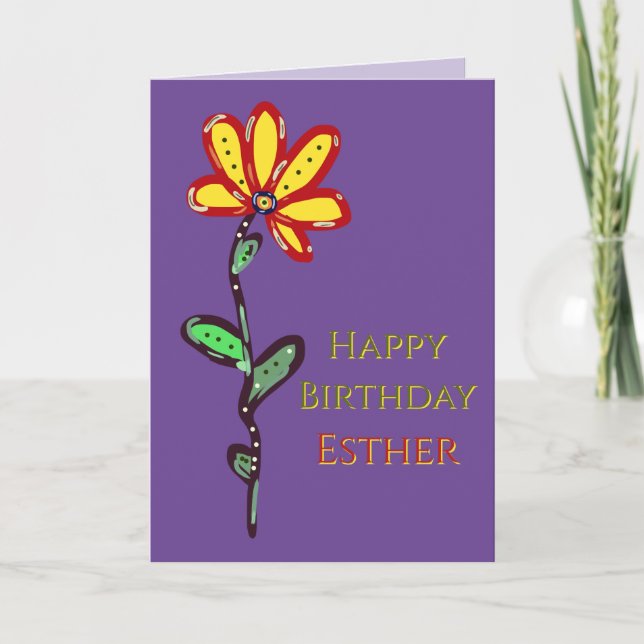 Custom Name with Flower on Purple  Card (Front)