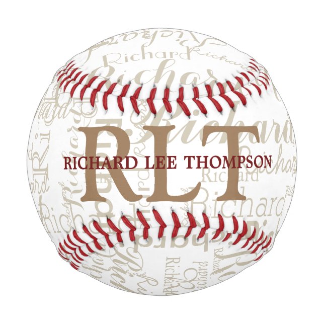 Custom Name with Initials Personalised Monogram Baseball (Front)