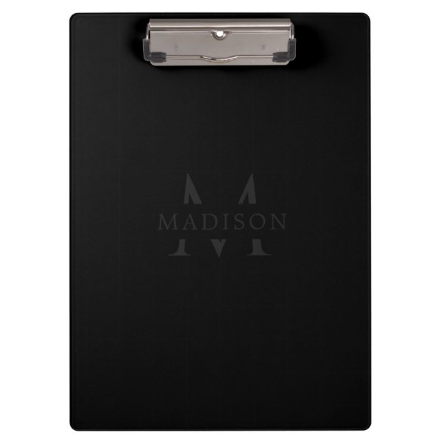 Custom Name with Monogram Black Professional Clipboard (Front)