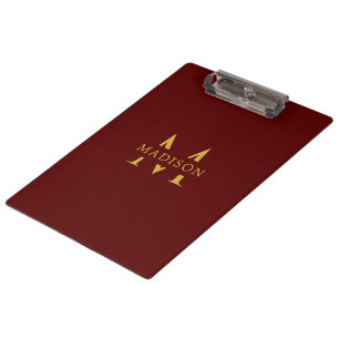 Custom Name with Monogram Maroon Professional Clipboard