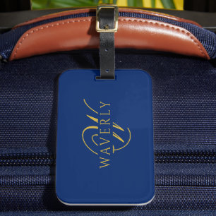 Custom Name with Monogram Navy Blue Luggage Tag