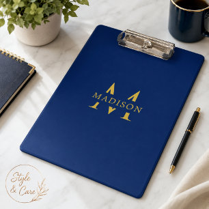 Custom Name with Monogram Navy Professional Clipboard
