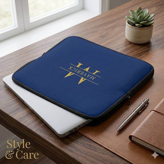 Custom Name With Monogram Stylish Navy Laptop Sleeve (Custom Name With Monogram Stylish Navy Laptop Sleeve)