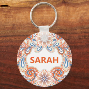 Custom name with orange swirls key ring