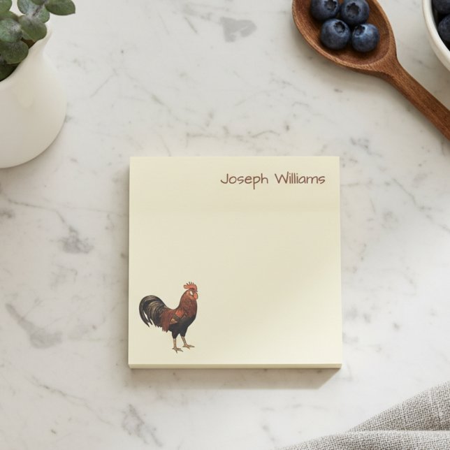 Custom Name with Vintage Rooster Art Sticky Notes (Custom name post-it notes with a rooster illustration.)