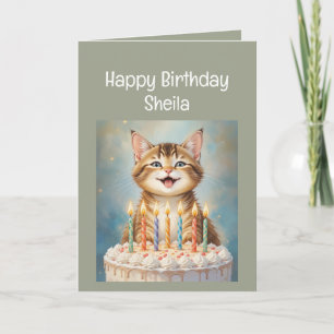Custom Name Women Birthday Funny Cat  Card