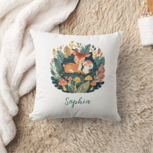 Custom Name Woodland Fawn Floral Nursery Pillow