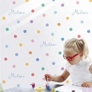Custom Name Words Kids Colourful Polka Dot White Wallpaper