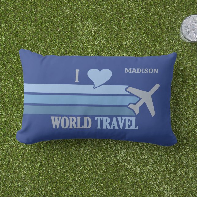 Custom Name World Travel Lumbar Cushion (Grass)