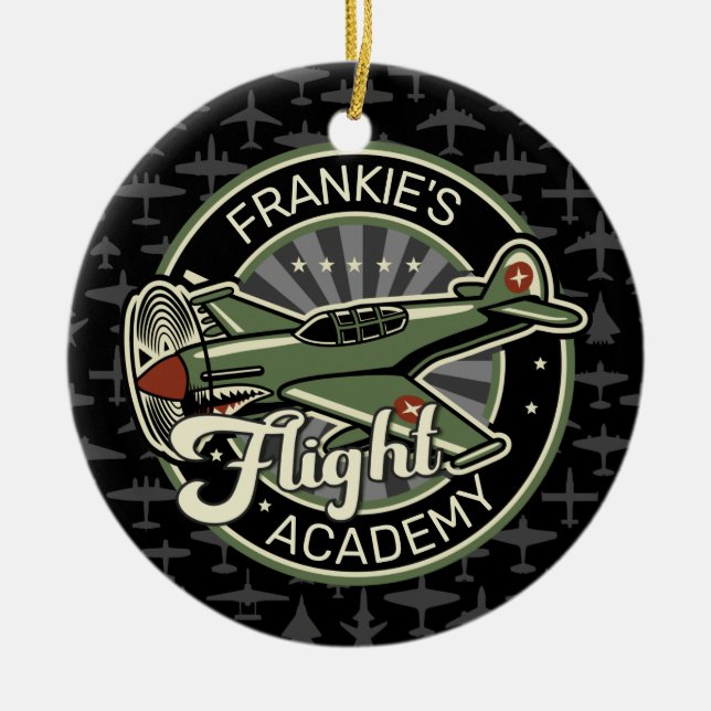Custom NAME WWII Military Fighter War Plane Retro Ceramic Ornament (Front)