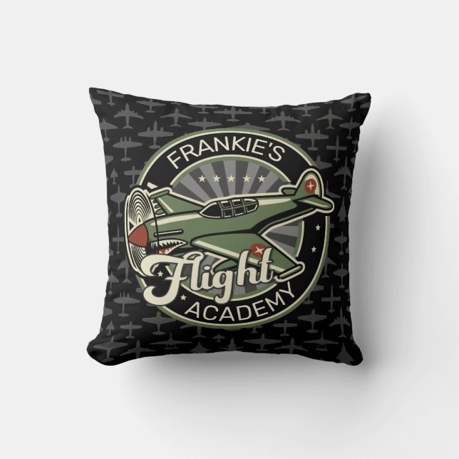 Custom NAME WWII Military Fighter War Plane Retro Cushion (Front)
