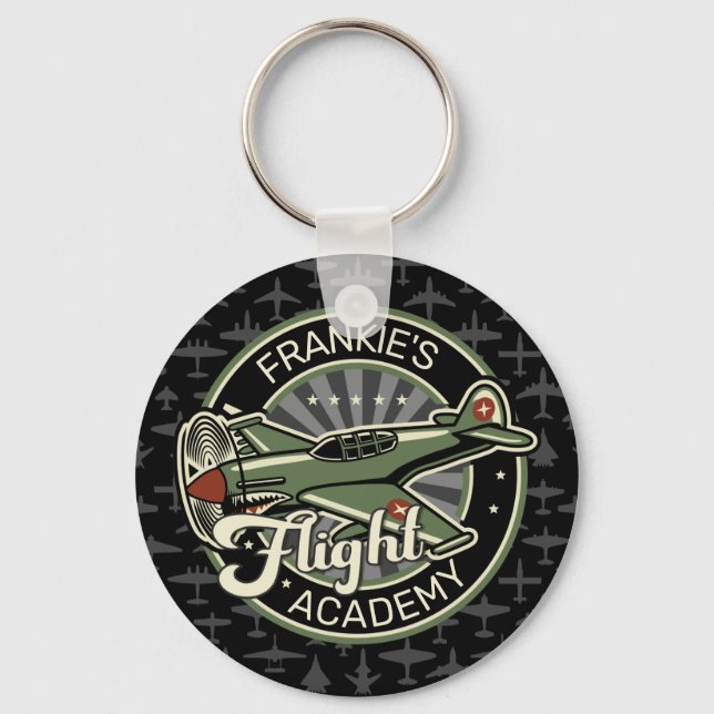 Custom NAME WWII Military Fighter War Plane Retro Key Ring (Front)