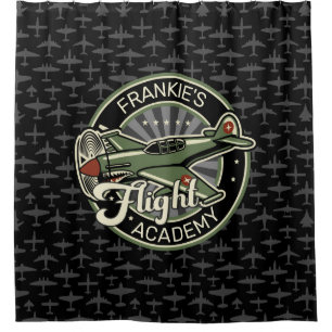 Custom NAME WWII Military Fighter War Plane Retro Shower Curtain