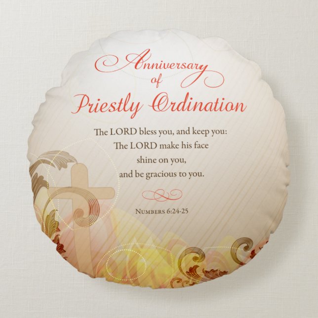 Custom Name & Year, 60th Priestly Ordination Round Cushion (Front)