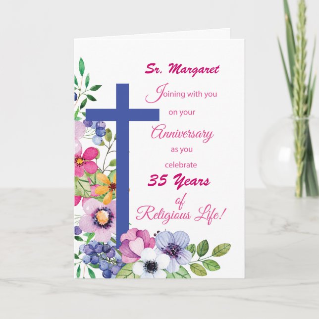 Custom Name & Year, Anniversary Nun Religious Life Card (Front)