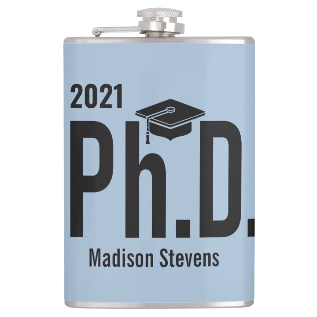 Custom name, year & colour Ph.D.  Hip Flask (Front)