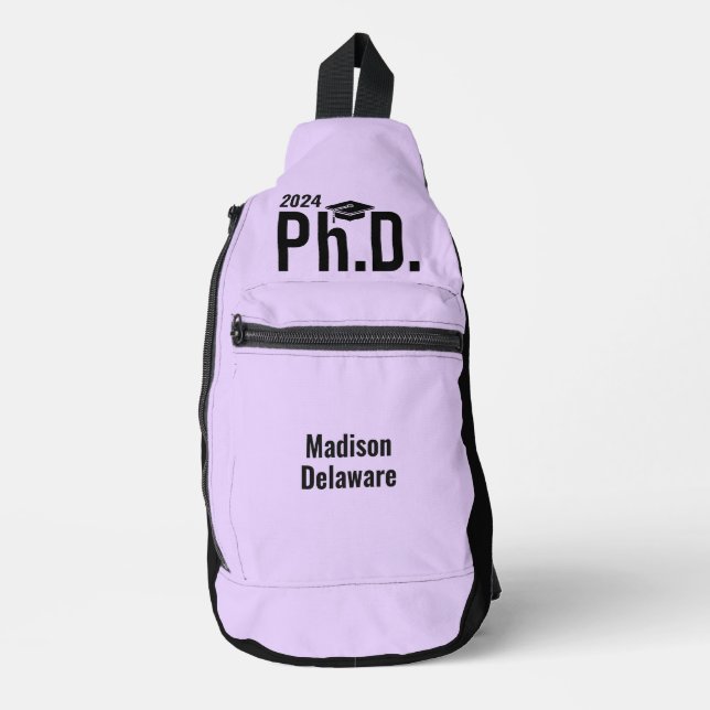 Custom name, year & colour Ph.D. Sling Bag (Front)