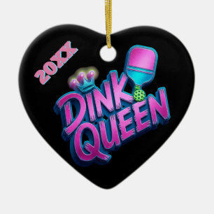 Custom Name Year Dink Queen Pickleball Ceramic Ornament