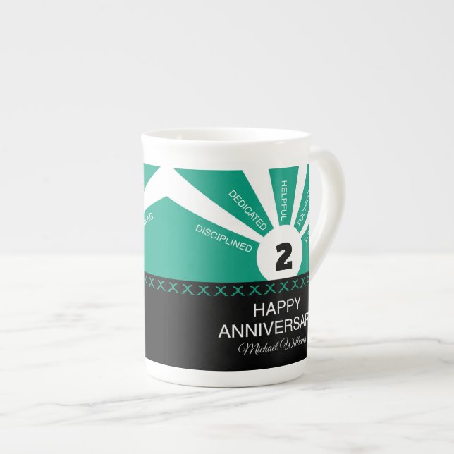 Custom Name & Year, Employee Anniversary Bone China Mug (Front Right)