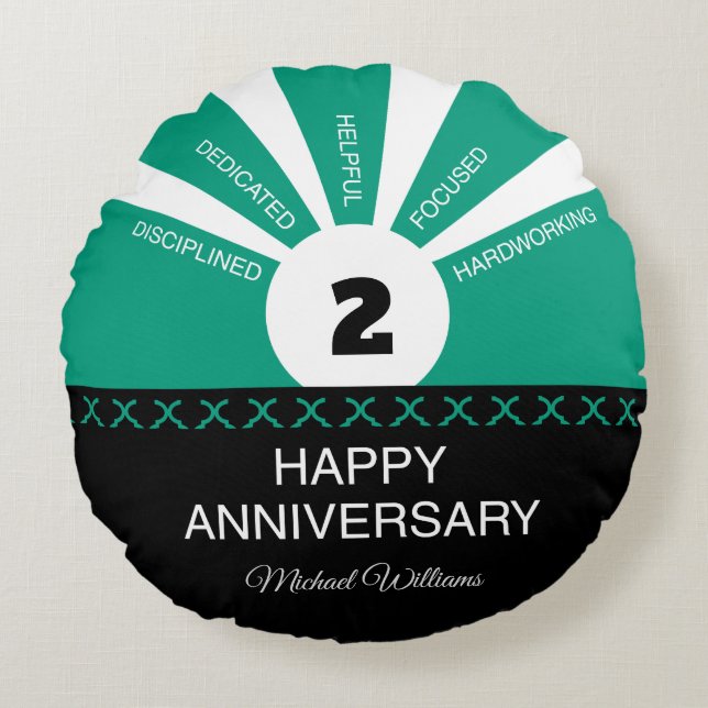 Custom Name & Year, Employee Anniversary Round Cushion (Front)