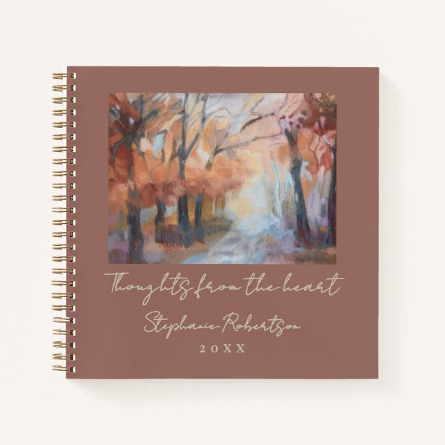 Custom Name Year Heartfelt Thoughts Boho Terracota Notebook (Front)