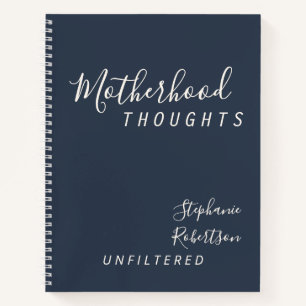 Custom Name Year Motherhood Minimalist Navy Cream Notebook