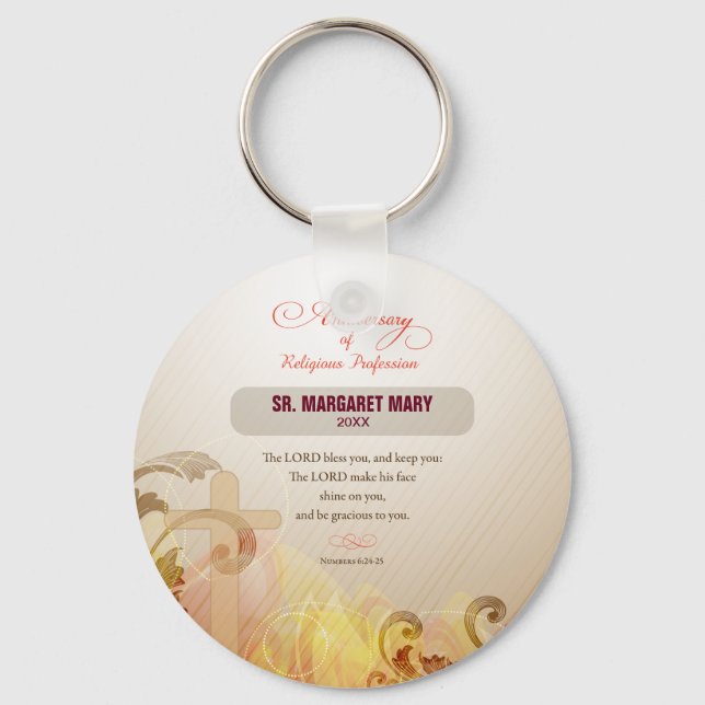 Custom Name & Year Nun, 60th Anniversary Religious Key Ring (Front)
