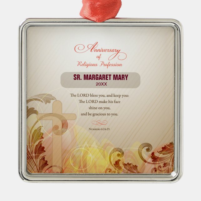 Custom Name & Year Nun, 60th Anniversary Religious Metal Tree Decoration (Front)