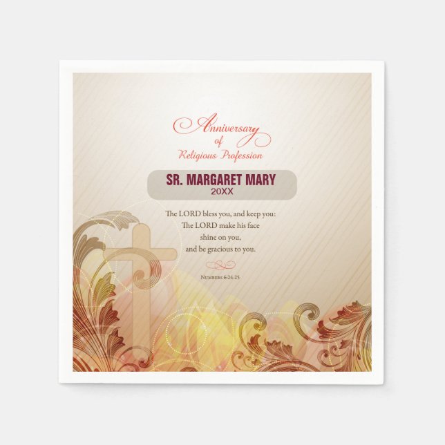 Custom Name & Year Nun, 60th Anniversary Religious Napkin (Front)