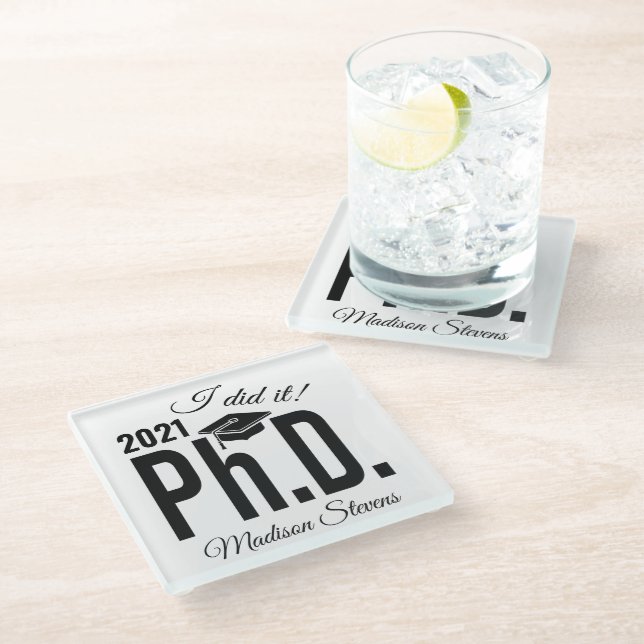Custom name & year Ph.D. Glass Coaster (Angled)