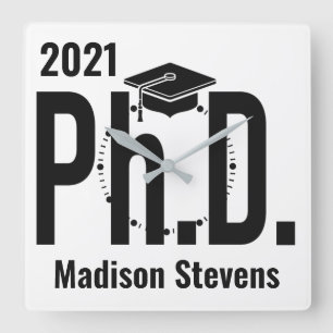 Custom name & year Ph.D. Square Wall Clock