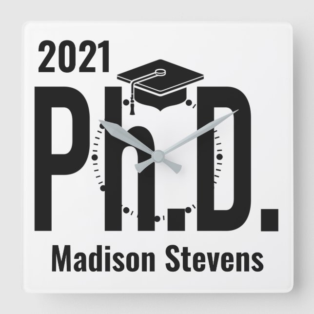 Custom name & year Ph.D. Square Wall Clock (Front)