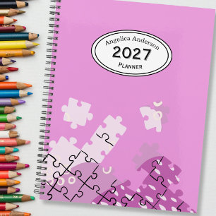 Custom Name Year Puzzle pieces Pink Planner