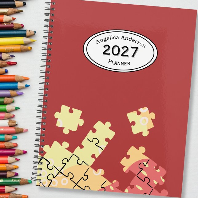 Custom Name Year Puzzle pieces Red Planner (Custom Name Year Puzzle pieces Planner)
