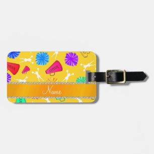 Custom name yellow cheerleading pompoms luggage tag