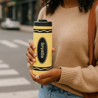 Custom Name Yellow Crayon Travel Mug Drink Tumbler