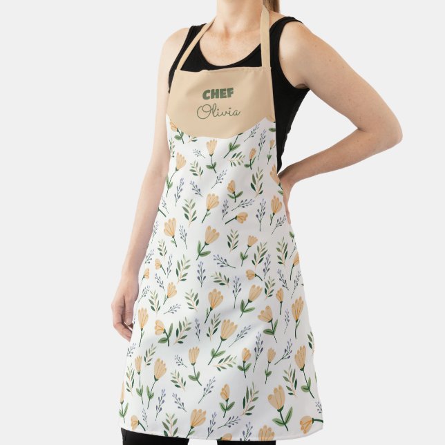 Custom Name Yellow Floral Apron (Insitu)