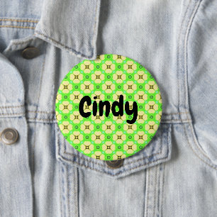 Custom name Yellow flowers on green 10 Cm Round Badge