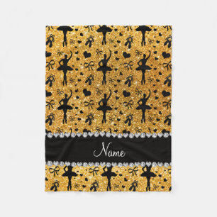Custom name yellow glitter ballerinas fleece blanket
