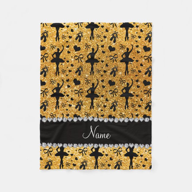 Custom name yellow glitter ballerinas fleece blanket (Front)